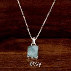 Raw Aquamarine Necklace, Aquamarine Crystal Pendant, March Birthstone Necklace, Healing Crystal, 925 Sterling Silver, Raw Gemstone Jewelry