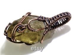 Raw Unheated Citrine Pendant Healing Crystal Rough Uncut Untreated Lemon Quartz Gemstone Wire-Wrapped with Rustic Antiqued Copper OOAK