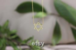 Real Gold Jewish Star Necklace, 14K Solid Gold Star Of David Necklace, David Jewelry Necklace, Magen David Jewelry, Celestial Necklace Gift,