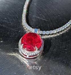 Real Ruby Pendant Large Pigeon Blood Red Ruby Necklace With Tennis Chain Sterling Silver or Solid Gold 12x16mm 9.30ct Oval Cut Ruby For Her