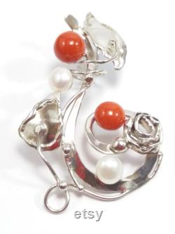 Red Coral Pearls Pendant Silver MieleCorals Italian Jewelery Pendentif Corail Korallenanhanger Certificate
