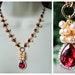 Red Garnet Crystal Pendant Necklace.Freshwater Pearls.Cluster.Gemstone.Beaded.Gold.Metal.Statement.Bridal.Ruby.Bridesmaid.Gift.Handmade.