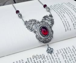Red Gothic Necklace, Red Jewel Necklace, Red Wedding Jewelry, Red Bridal Necklace, Gothic Jewelry, Goth Necklace, Medieval Necklace
