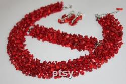 Red beaded necklace with Raw crystals SHIP NEXT DAY, personalized birthday gifts for her, red coral beaded collar necklace, gift for mom