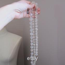Rope of Czech Faceted Crystal Beads, Long 42 IN Crystal Bead Flapper Necklace, Roaring Titanic 20's Wedding Bridal Clear Crystal Necklace