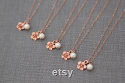 Rose Gold Bridesmaid Jewelry, Gift for Bridesmaid, Gift Set of 5, Rose Gold Bridesmaid Necklace, Rose Gold Necklace