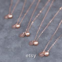 Rose Gold Bridesmaid Necklace, Set of 5, Pearl and Initial Bridesmaid Jewelry, Handstamped Rose Gold Jewelry Gift for Bridesmaids