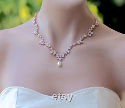 Rose Gold Crystal Necklace, Crystal Bridal Necklace, Rose Gold Bridal Jewelry, ASHLEY RG