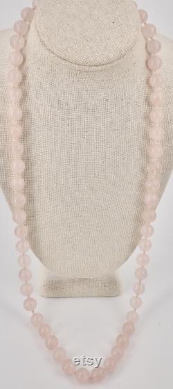 Rose Quartz Single Knotted 32 Opera Length Necklace with 14K closure