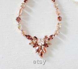 Rose gold Bridal necklace, Bridal jewelry, Crystal Statement necklace, Special occasion necklace, Burgundy Wedding necklace, Wedding jewelry