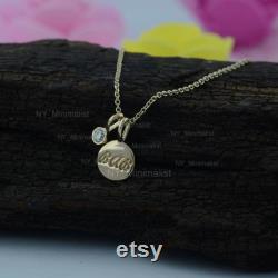 Round Disc Two Diamond Charm BaB' Engraved Pendant Necklace Solid 14K Yellow Gold Adjustable Link Chain Handmade Fine Jewelry