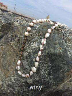 Round and Keshi Pearl Hemp Necklace with Brass Accents