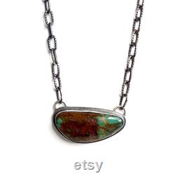 Royston Turquoise Bar Necklace, Navajo Made southwest Jewelry and Sterling Silver 18.5''. Free ship in USA