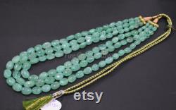 Russian Emerald Smooth Oval 3 Line Necklace 18 21 Inches Long With Adjustable Tussle Color Enhanced , 7x9 11x15 mm , 18FGS859