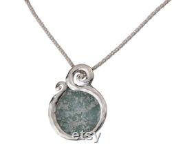 SPIRA Statment Necklace 925 Sterling Silver Green Roman Glass Rope Pendant Chain Fast N Free Shipping Roman Glass Patina Roman Glass Pendant