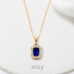 Sapphire Birthstone Necklace For Women, 14K Gold Blue Gemstone Pendant, September Birthstone Jewelry for Birthday Gift, Charm for Her