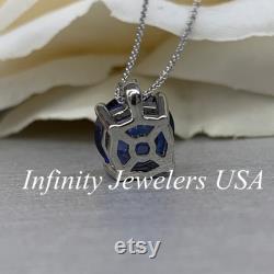 Sapphire Pendant Necklace, Ladies Pendant, September Birthstone Necklace, Round Diamond Pendant, Wedding Gift, Infinity Jewelers USA 6674