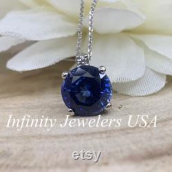 Sapphire Pendant Necklace, Ladies Pendant, September Birthstone Necklace, Round Diamond Pendant, Wedding Gift, Infinity Jewelers USA 6674