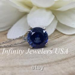 Sapphire Pendant Necklace, Ladies Pendant, September Birthstone Necklace, Round Diamond Pendant, Wedding Gift, Infinity Jewelers USA 6674