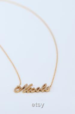 Script nameplate necklace, 14k Gold Diamond nameplate Letter necklace, Personalized Name Necklace, Mom Gift, Custom Name Necklace Gift