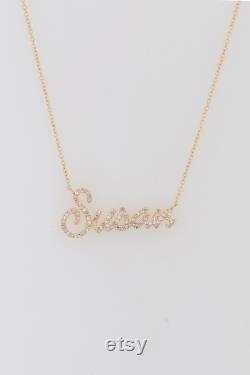 Script nameplate necklace, 14k Gold Diamond nameplate Letter necklace, Personalized Name Necklace, Mom Gift, Custom Name Necklace Gift