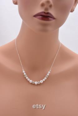 Set of 5 Bridesmaid Pearl Strand Necklaces, 5 Bridesmaid Pearl and Rhinestone Necklace, Ivory or White 0232