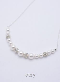 Set of 5 Bridesmaid Pearl Strand Necklaces, 5 Bridesmaid Pearl and Rhinestone Necklace, Ivory or White 0232