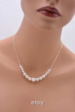 Set of 7 Sterling Silver Bridesmaid Necklaces, Backdrop Necklaces, White or Ivory Pearl Strand, Silver Necklaces 0237