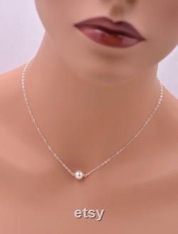 Set of 8 Floating Pearl Necklaces, 8 Bridesmaid Real Sterling Silver Necklace Sets 0084