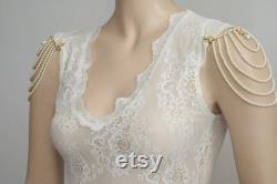 Shoulder Epaulettes Bridal Jewelry Accessories Ivory Pearls And Rhinestones,1920 Inspiration Shoulders Necklace,Wedding
