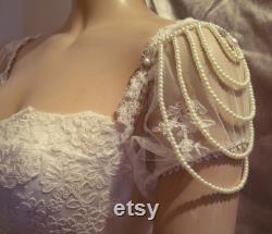 Shoulder Epaulettes Bridal Jewelry Accessories Ivory Pearls And Rhinestones,1920 Inspiration Shoulders Necklace,Wedding