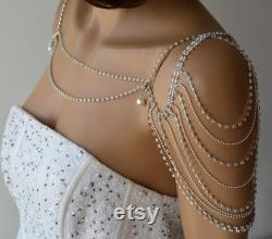 Shoulder Jewelry, Bridal Shoulder Necklace, Silver Rhinestone Wedding Shoulder Necklace, Wedding Dress Shoulder For Bride, Body Accessories