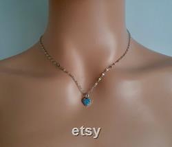 Silver And Turquoise Heart Necklace On A Sparkle Chain, Symbolic Gifts Of Love, Protective Birthstone Jewellery