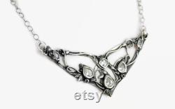 Silver Bridal Necklace Nature Inspired Jewelry Elven Necklace Rose Necklace Cubic Zirconia Necklace Elven Jewelry Bridal Jewelry