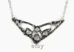 Silver Bridal Necklace Nature Inspired Jewelry Elven Necklace Rose Necklace Cubic Zirconia Necklace Elven Jewelry Bridal Jewelry