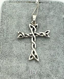 Silver Celtic Cross Pendant- Vintage, Estate- 22 Silver Chain- Traditional Cross- 1.5 x1 Religious Symbol- Irish Design- Sterling Silver-