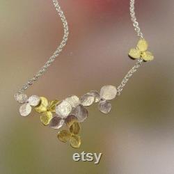 Silver and Gold Hydrangea Cluster Necklace, Wedding Necklace, Flower Necklace, Sterling silver 18k, gold, Made To Order