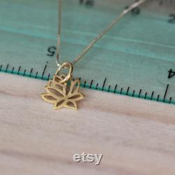 Small 14k solid gold lotus only pendent or necklace Thin Lotus 14k yellow solid gold Necklace Gold Lotus Necklace wt chain without chain