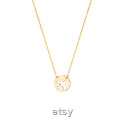 Small Airplane Charm Necklace Dainty Plane Pendant Necklace Minimalist Adjustable Cable Chain Women 14K Solid Yellow Gold