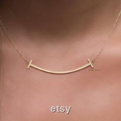 Smile Necklace High Quality 14k Gold Smile Necklace, curved bar necklace gold,smile bar necklace Gold, Best Gift for Her