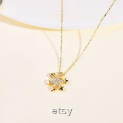 Snowflake Necklace, 14K Solid Gold, Christmas Gift with Zirconium Stones, New Year Gift, Christmas Gift, Gift For Her.