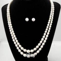 Soft White Cultured Freshwater Pearl Necklace, 2 Strands Graduated Pearls 20-21 inch Earrings, Bridesmaids Gift, Gift box DuskGrand