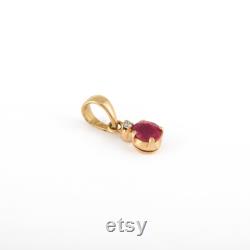 Solid 14K Yellow Gold Diamond Pendant, Natural Ruby Gold Pendant, July Birthstone, Gemstone Pendant, Dainty Jewellery Necklace, Gold Pendant