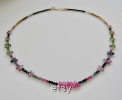 Solid 18 karat and SAPPHIRE and TOURMALINE Natural Gemstone Necklace in Multi Colors