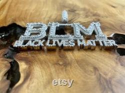 Solid 925 Sterling Silver Iced Out Black Lives Matter Pendant, Pave Set Round Simulated Diamonds Men's Hip Hop Pendant