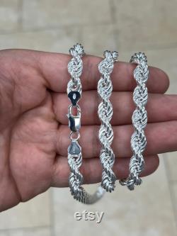 Solid 925 Sterling Silver Rope Chain, 8mm, Diamond Cut, Necklace, Made in Italy, Gift For Him, Gift For Her