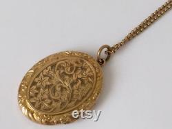 Solid 9ct Gold Antique Locket, Necklace, Valentines Day Gift for Wife, 9K Antique Jewelry Pendant