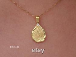 Solid Gold Drop Necklace K18, Drop 3 size Personalized Necklace, Custom Engraved Fingerprint