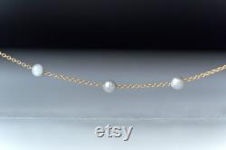 Solid Gold Pearl Necklace 9k 14k or 18k Solid Gold Dainty Necklace Pearl Station Necklace 3mm or 4mm