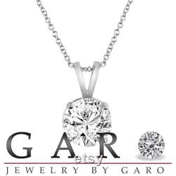 Solitaire Diamond Pendant Necklace 14K White Gold 0.50 Carat handmade Certified